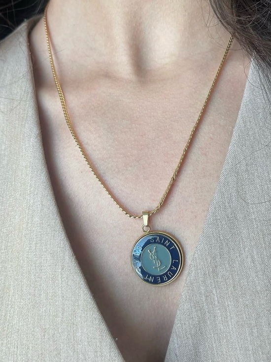 Saint Laurent Jewelry - YSL Navy Seal Pendant paired with 18K gold plated flat chain